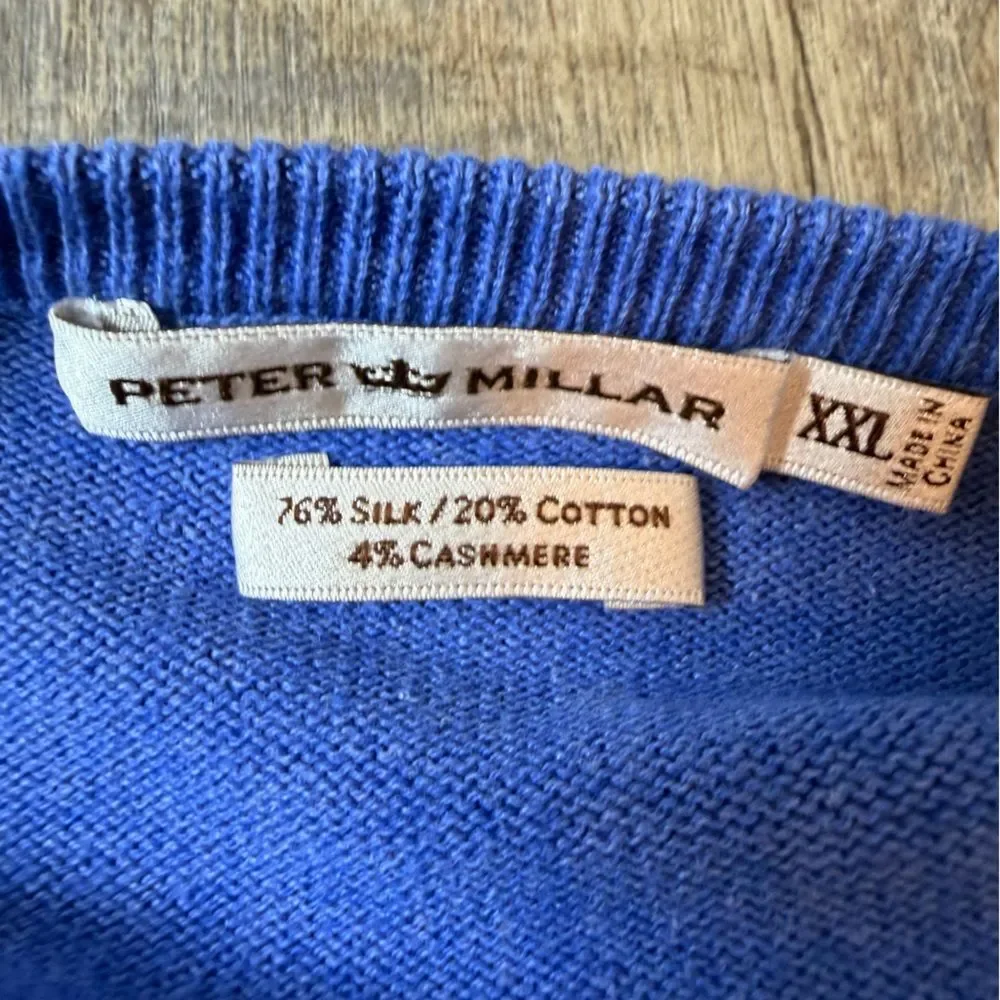 Peter Millar Blue Silk Cotton Cashmere V-Neck Pullover Lightweight Sweater XXL